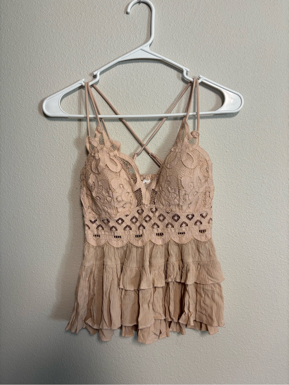 Zenana Outfitters Beige Lace Ruffle Cami